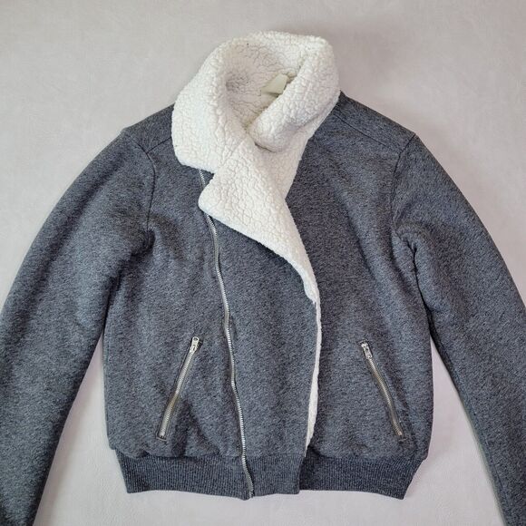 Abercrombie & Fitch Gray Moto Jacket Coat Womens Small Bomber Fleece - Picture 2 of 13